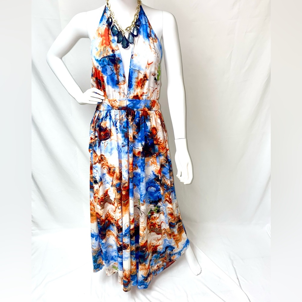 Rebdolls plus size multicolored halter maxi dress.